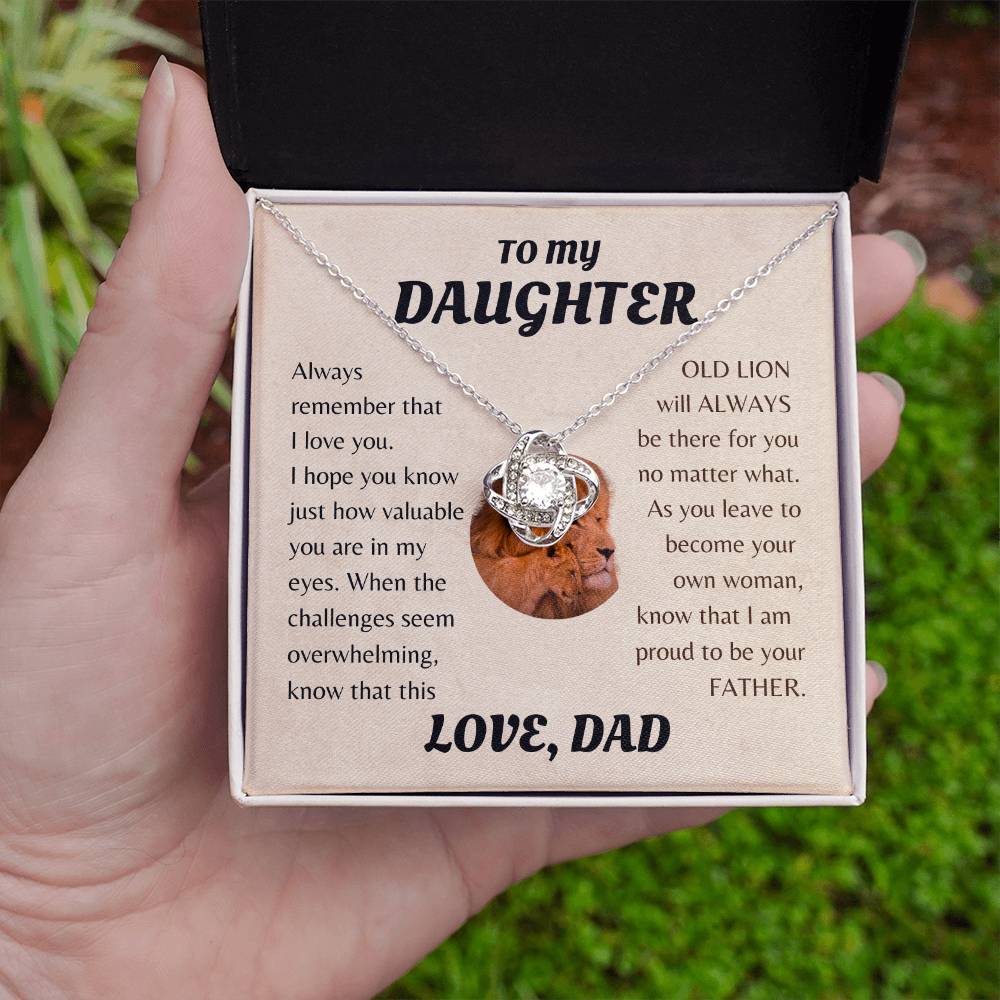 To My Daughter from Dad White Gold Love Knot Necklace "Never Forget that I Love You ALWAYS"