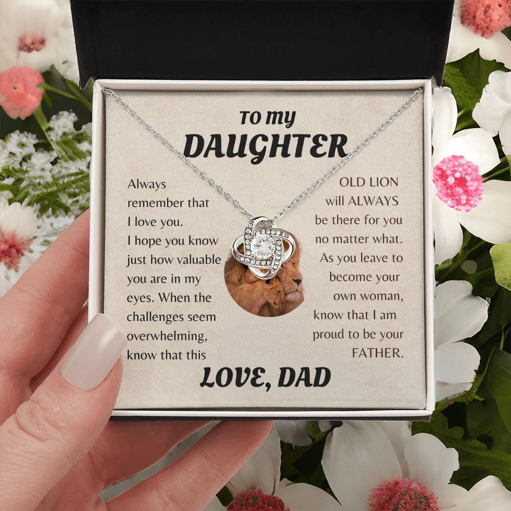 To My Daughter from Dad White Gold Love Knot Necklace "Never Forget that I Love You ALWAYS"