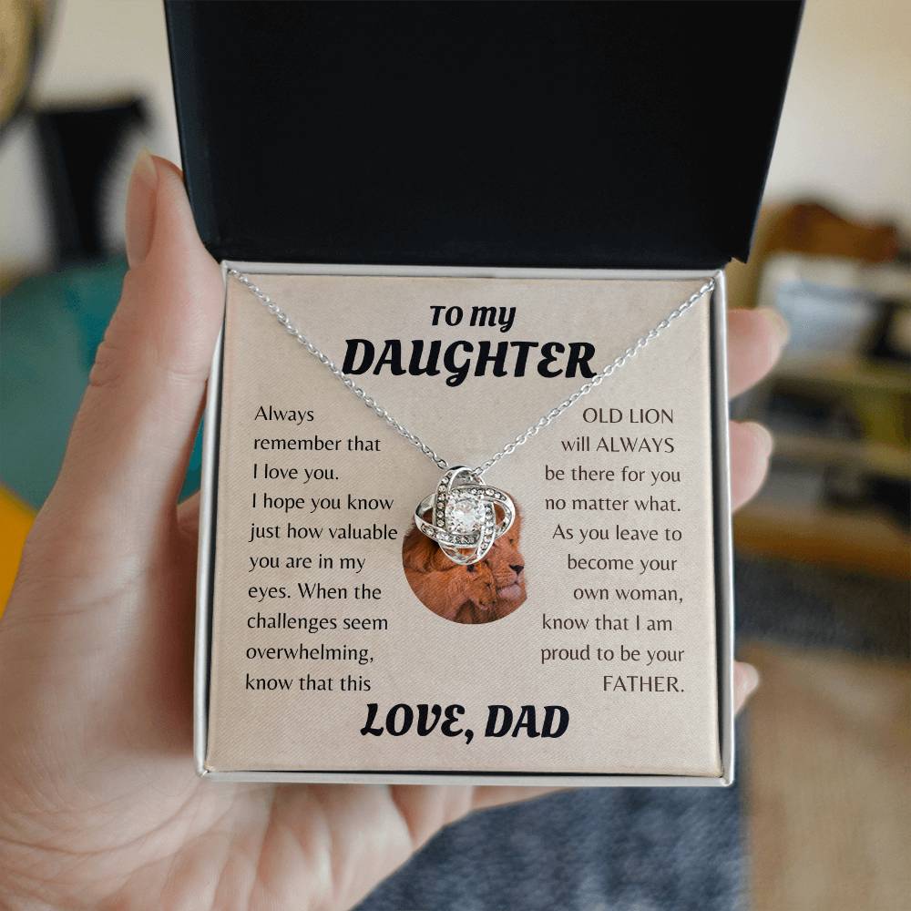To My Daughter from Dad White Gold Love Knot Necklace "Never Forget that I Love You ALWAYS"