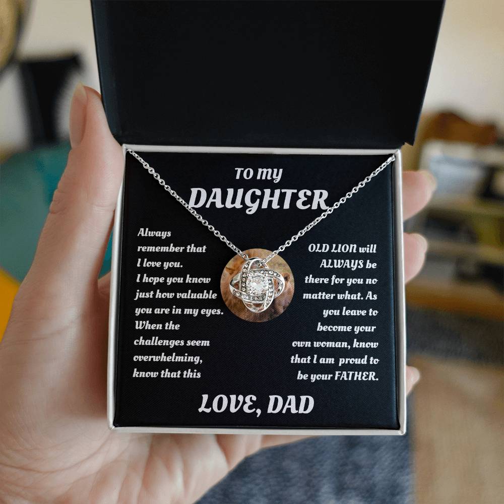 To My Daughter from Dad White Gold Love Knot Necklace "Never Forget that I Love You ALWAYS"