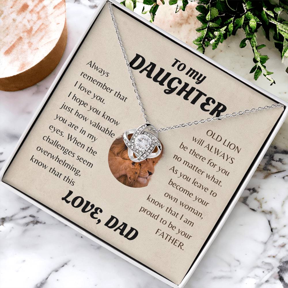 To My Daughter from Dad White Gold Love Knot Necklace "Never Forget that I Love You ALWAYS"
