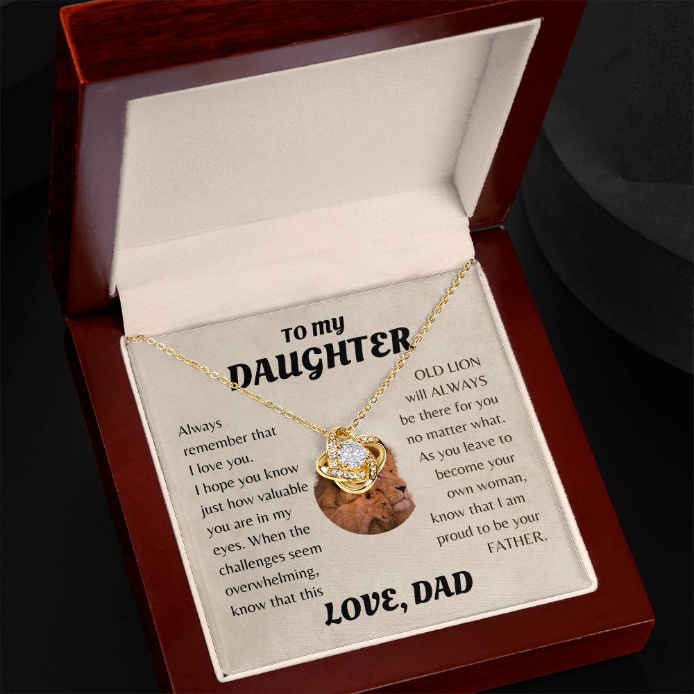 To My Daughter from Dad White Gold Love Knot Necklace "Never Forget that I Love You ALWAYS"