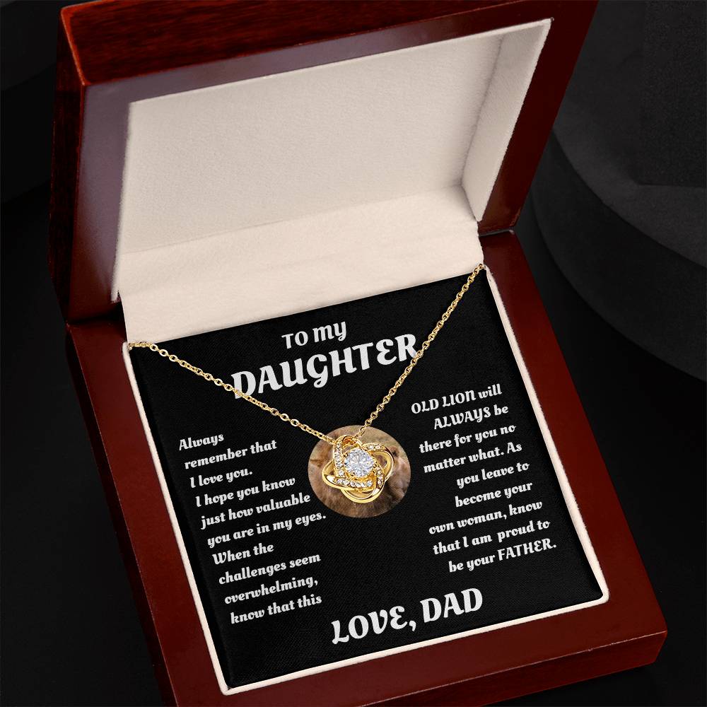To My Daughter from Dad White Gold Love Knot Necklace "Never Forget that I Love You ALWAYS"
