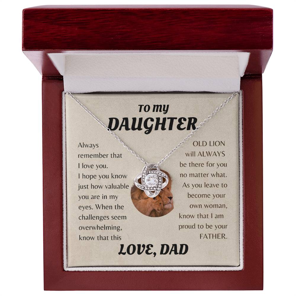 To My Daughter from Dad White Gold Love Knot Necklace "Never Forget that I Love You ALWAYS"