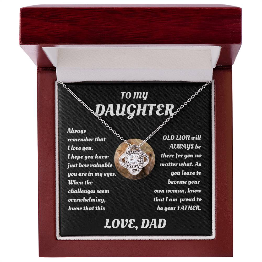 To My Daughter from Dad White Gold Love Knot Necklace "Never Forget that I Love You ALWAYS"