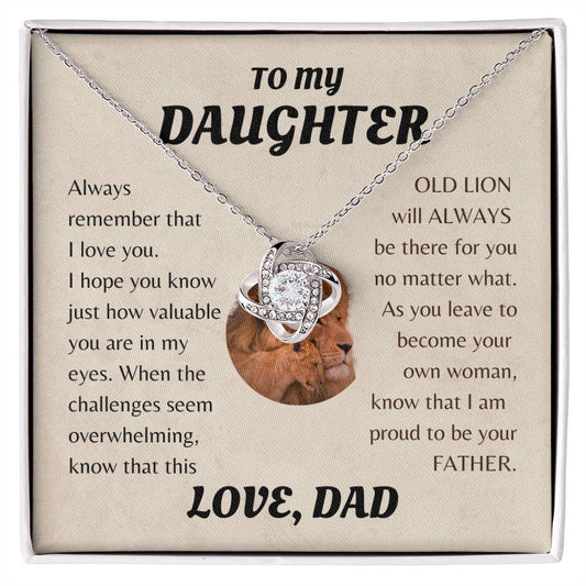 To My Daughter from Dad White Gold Love Knot Necklace "Never Forget that I Love You ALWAYS"
