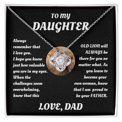 To My Daughter from Dad White Gold Love Knot Necklace "Never Forget that I Love You ALWAYS"