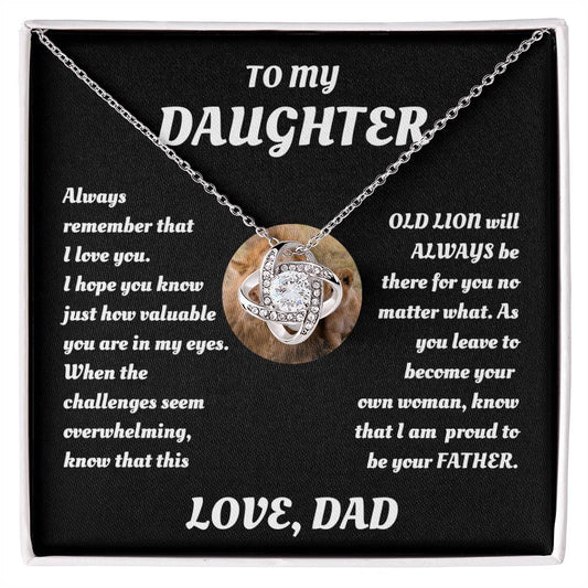 To My Daughter from Dad White Gold Love Knot Necklace "Never Forget that I Love You ALWAYS"